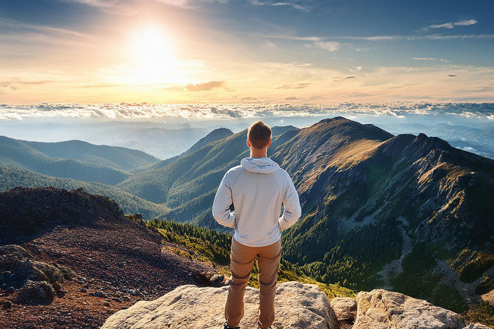 Adult hiking on rocky terrain with ankle support for weak ankle stability