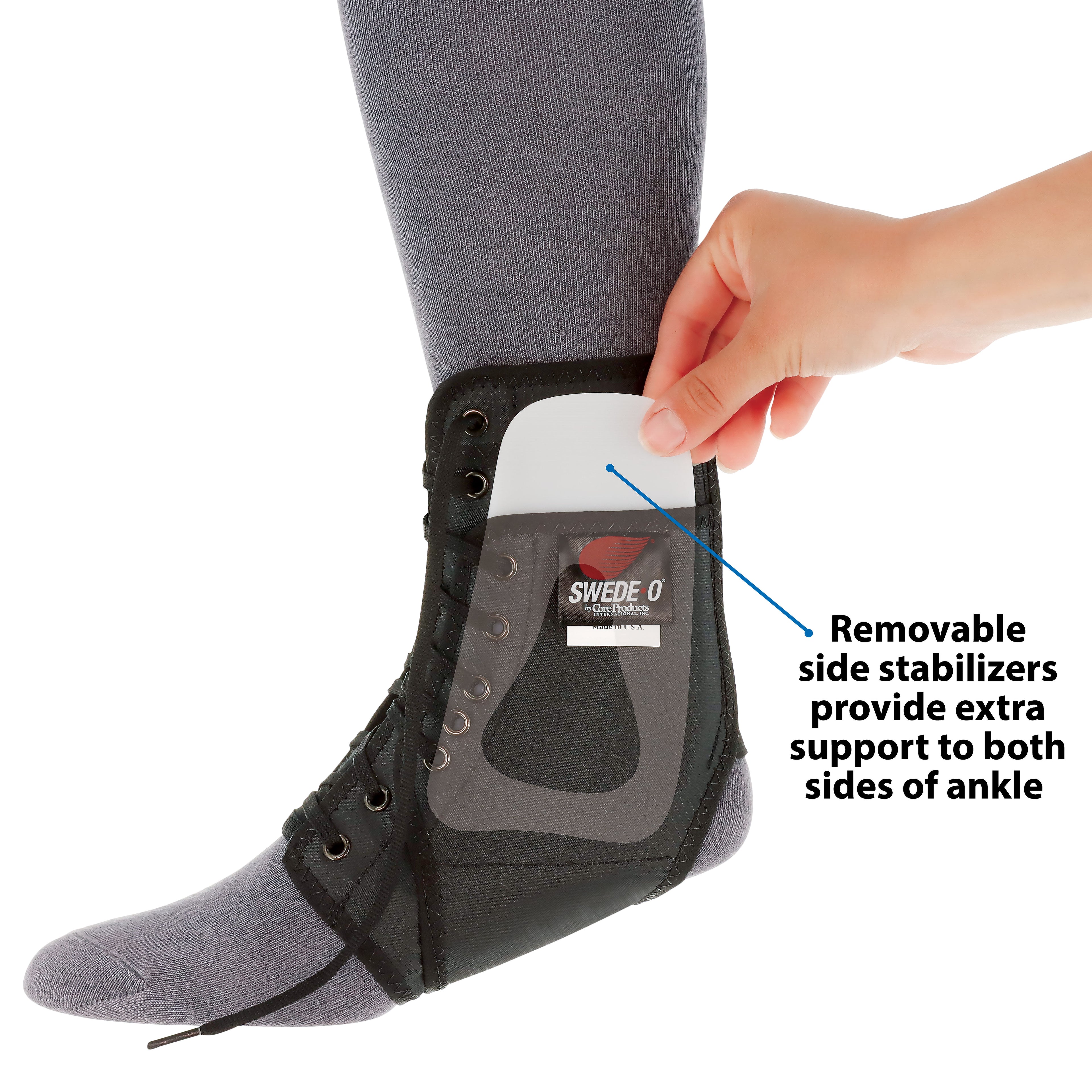 Swede-O Ankle Loc adjustable ankle brace with removable stabilizers for recovery