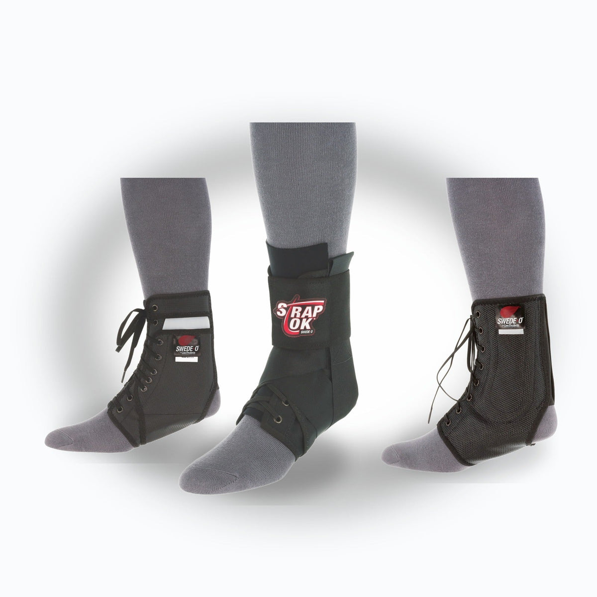 Own Your Recovery Bundle with Swede-O Ankle Lok (Knit Tongue), Strap Lok, and Trim Lok ankle braces