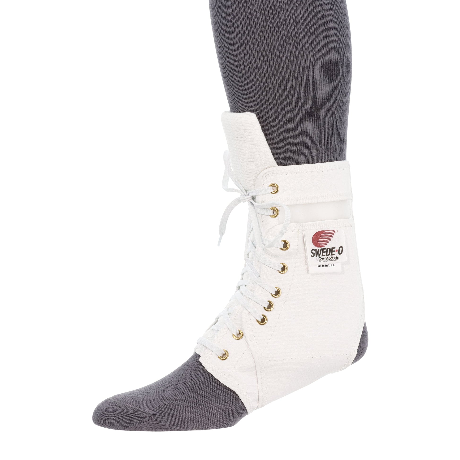 Swede-O Ankle Lok lace-up ankle brace angled product view showing removable stabilizers