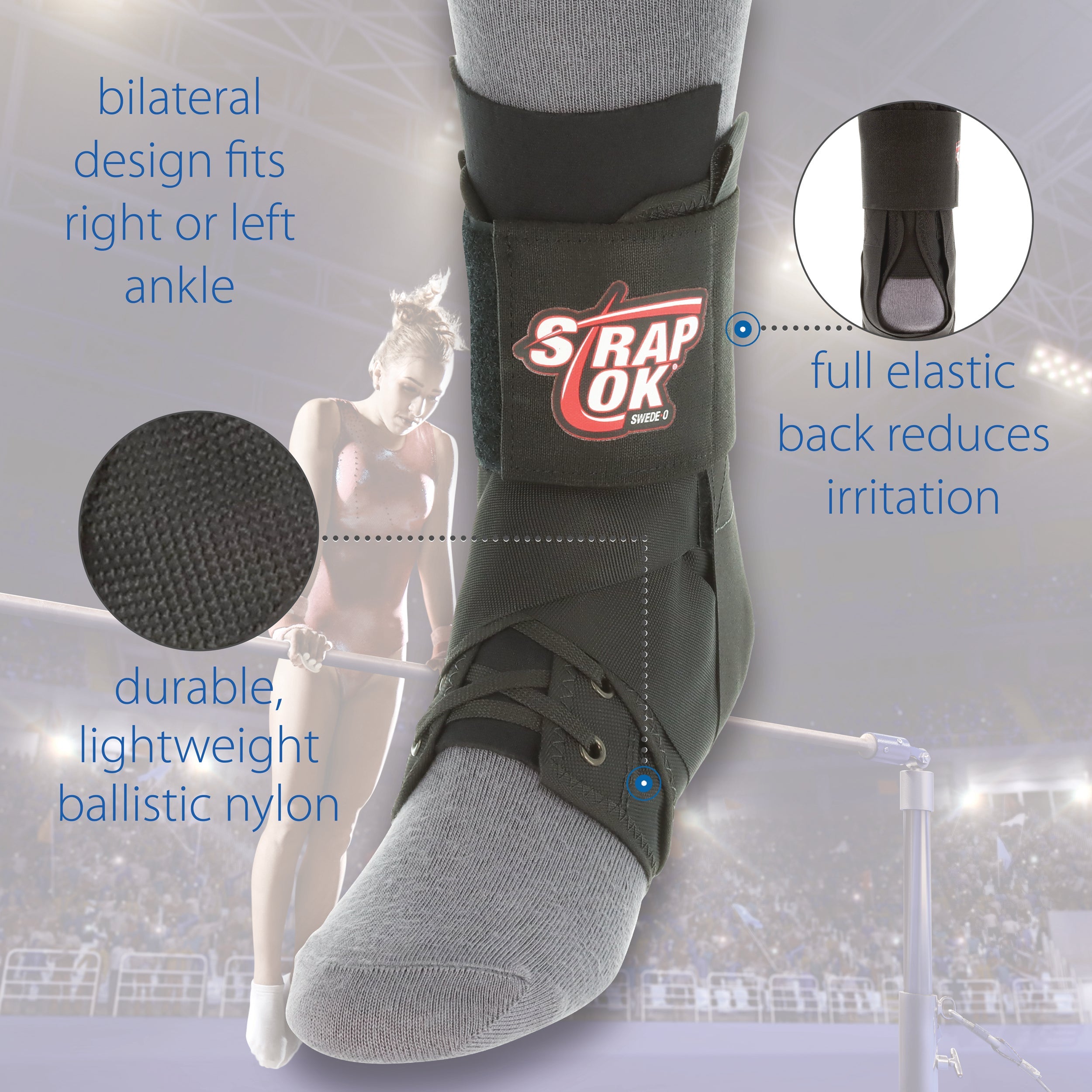 Closeup of the Swede-O Strap Lok ankle brace fabric back