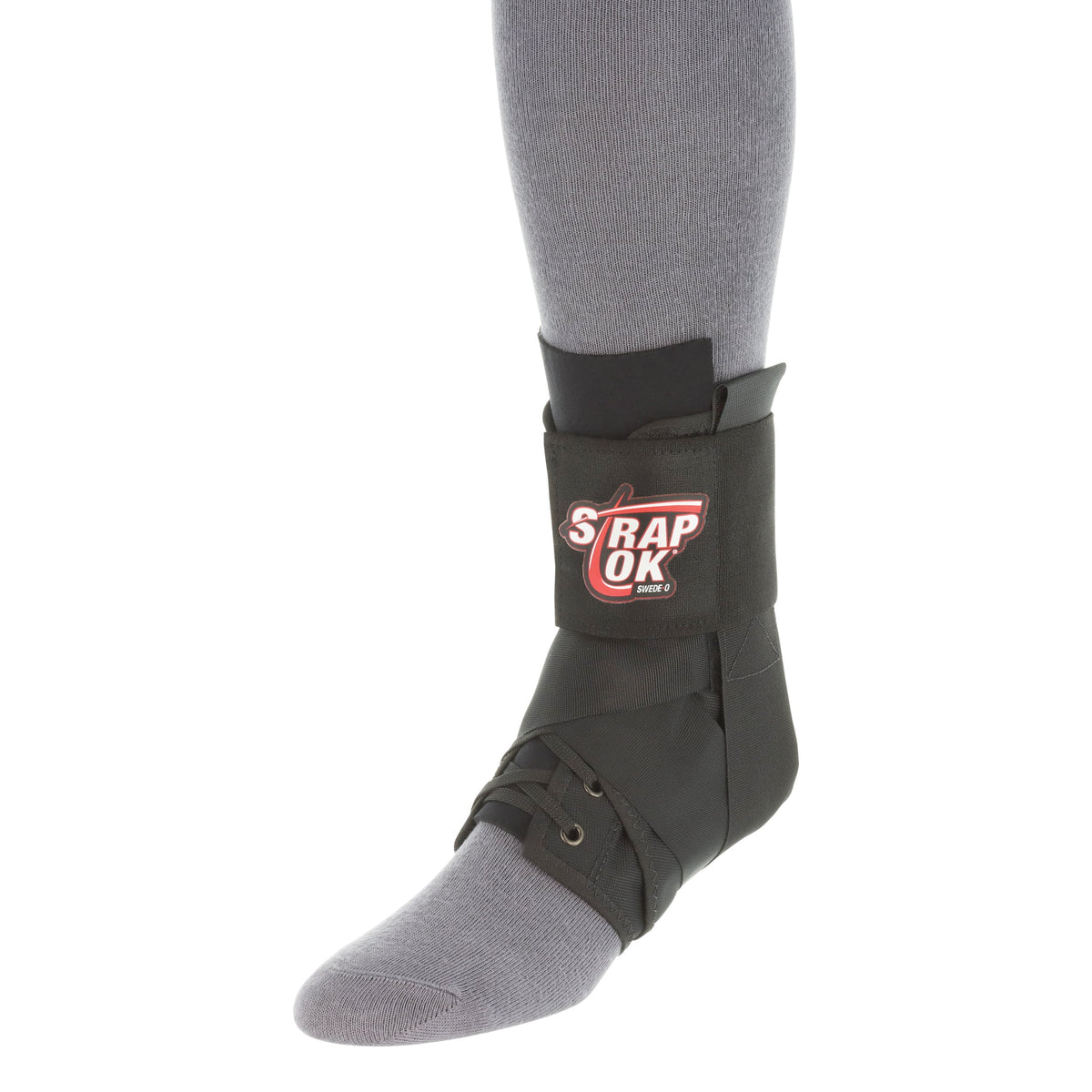 Swede-O Strap Lok ankle brace worn front view for figure 8 ankle support