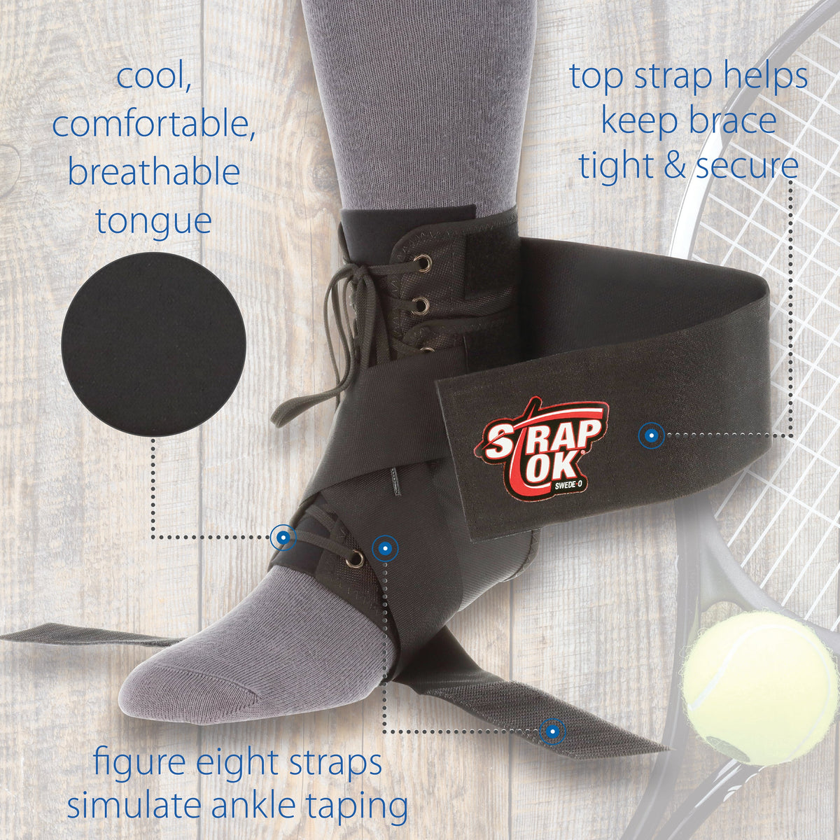 Closeup of the Swede-O Strap Lok ankle brace padded tongue
