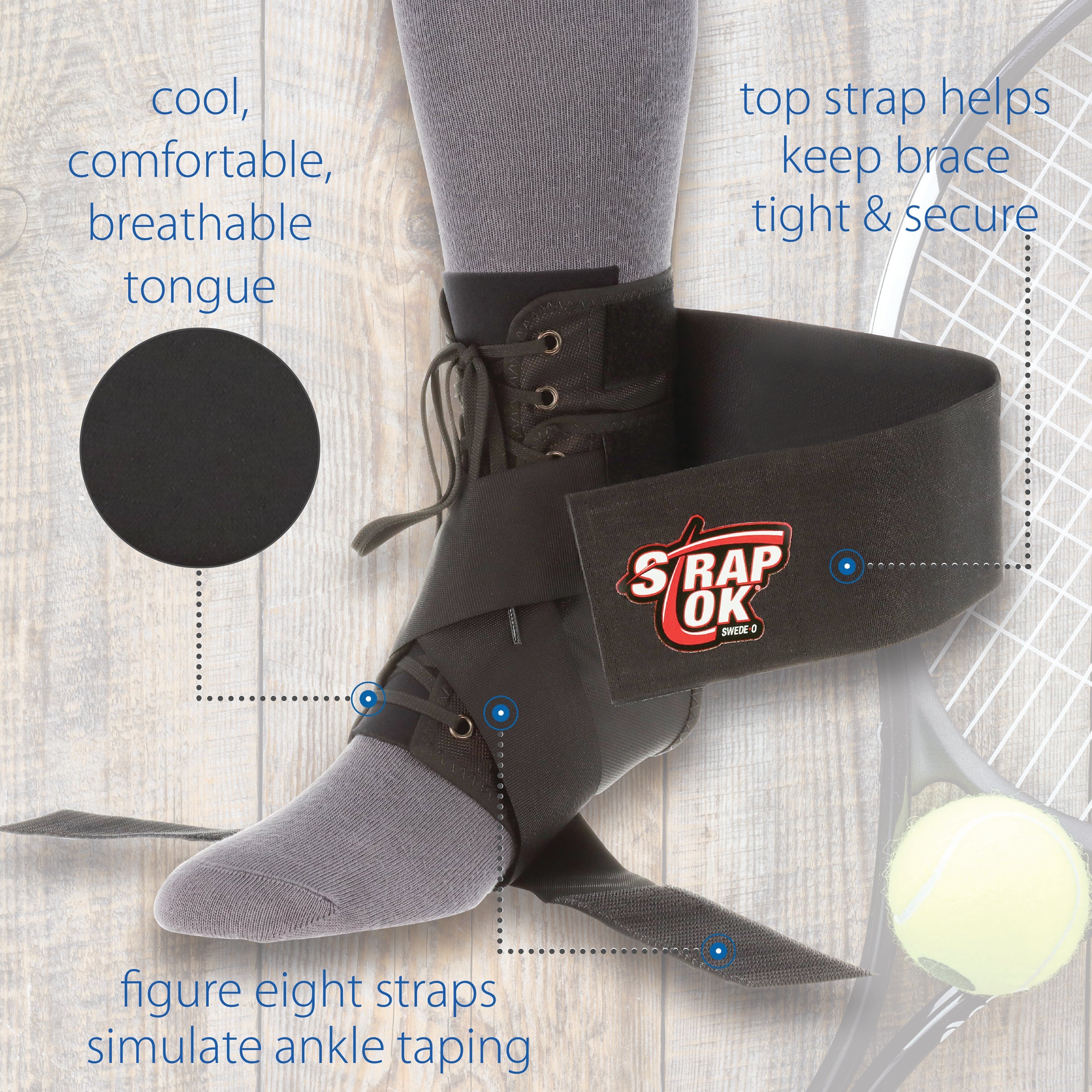Closeup of the Swede-O Strap Lok ankle brace padded tongue