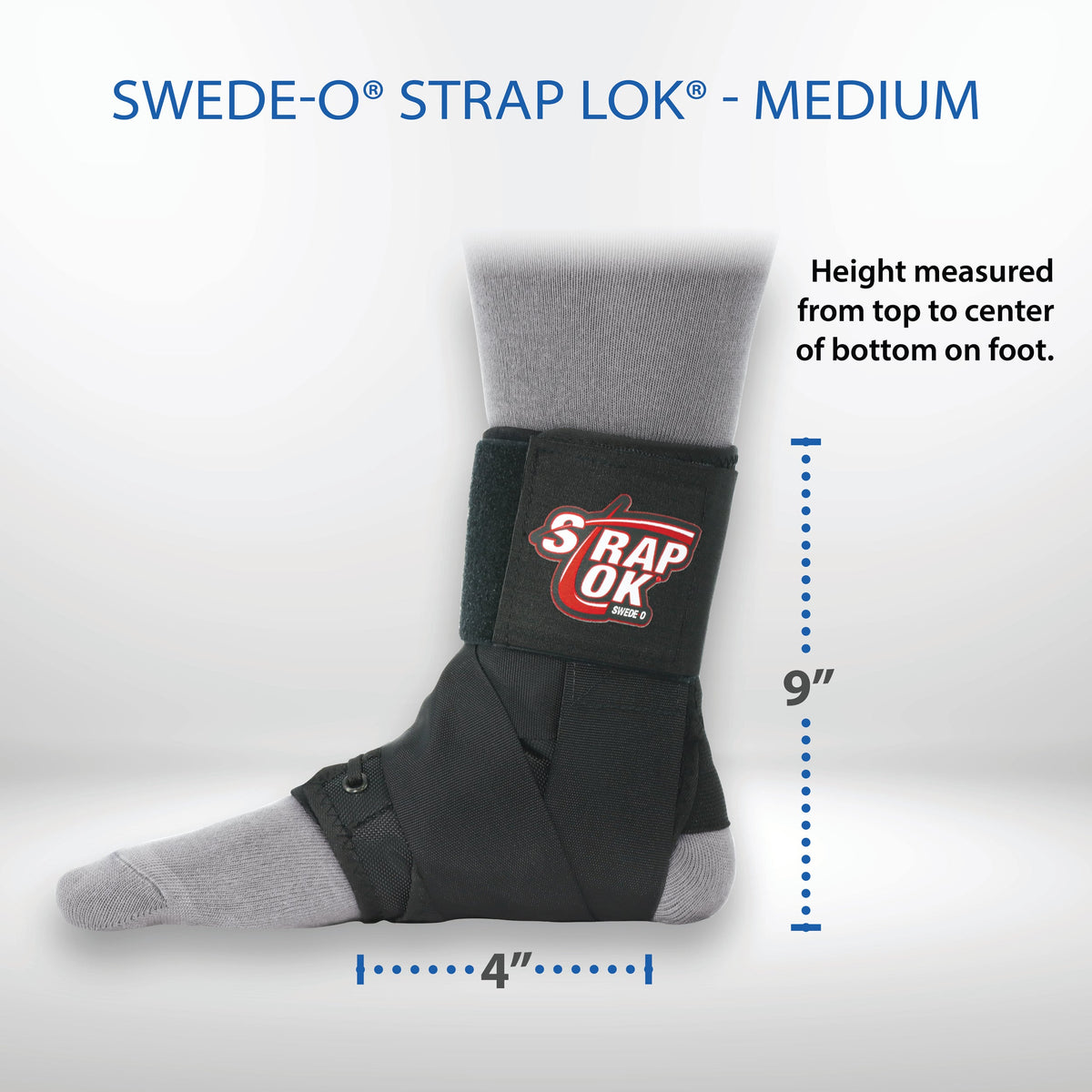 Swede-O Strap Lok ankle brace product measurement view for medium size