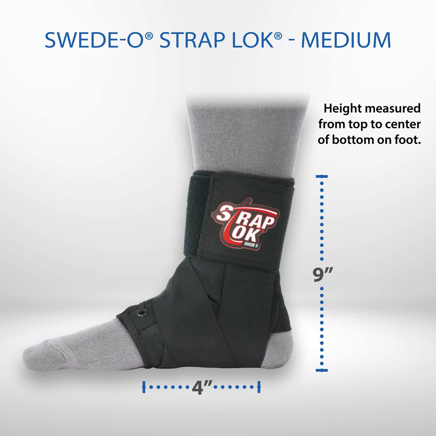 Swede-O Strap Lok ankle brace product measurement view for medium size