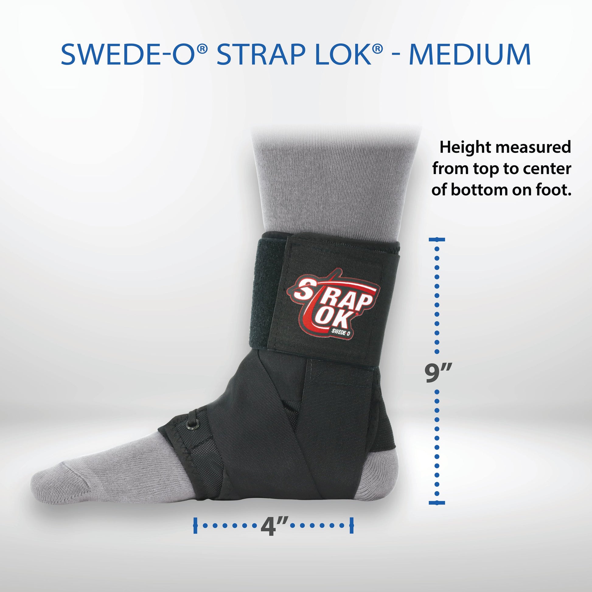 Swede-O Strap Lok ankle brace product measurement view for medium size