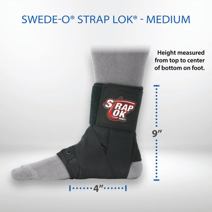 Swede-O Strap Lok ankle brace product measurement view for medium size