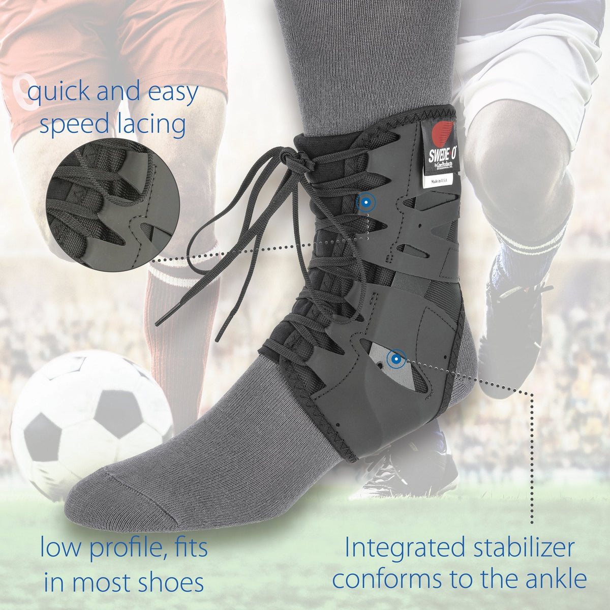 Closeup of Swede-O Tarsal Lok ankle brace lace feature